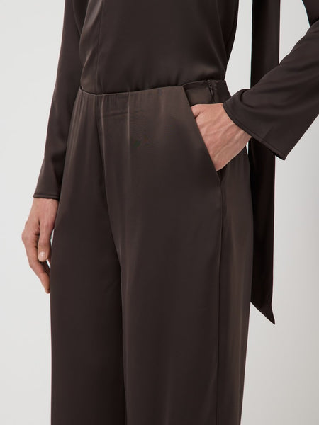 Y.A.S Satin Look Wide Leg Trousers in Chocolate
