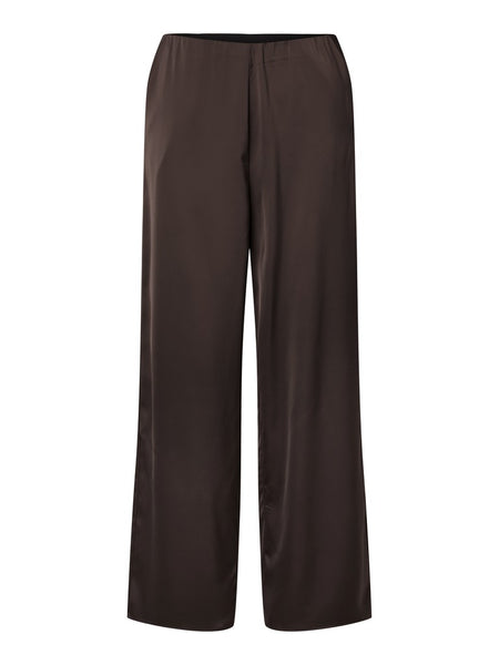 Y.A.S Satin Look Wide Leg Trousers in Chocolate