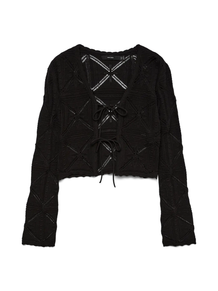 VERO MODA Tie Front Knit Cardigan in Black