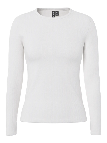 PIECES Long Sleeve Ribbed Top in White