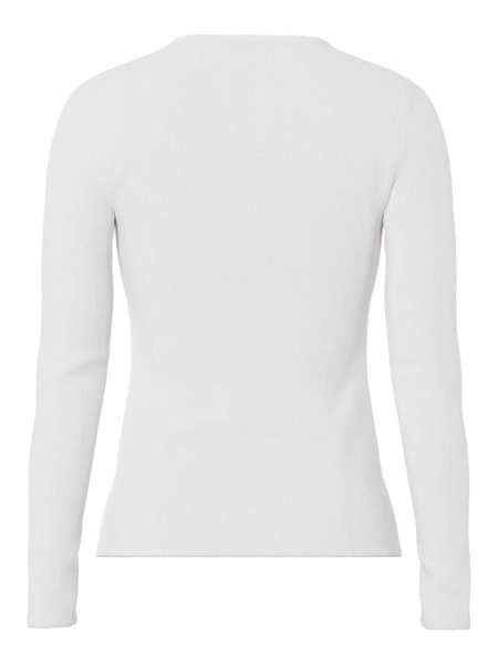 PIECES Long Sleeve Ribbed Top in White
