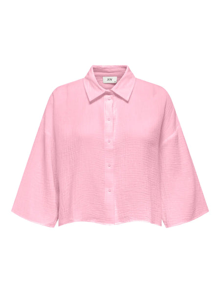 JDY Cropped 3/4 Sleeve Cotton Shirt in Pink