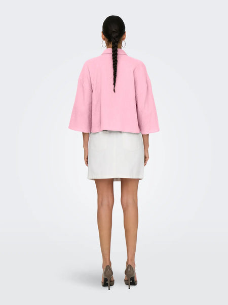 JDY Cropped 3/4 Sleeve Cotton Shirt in Pink
