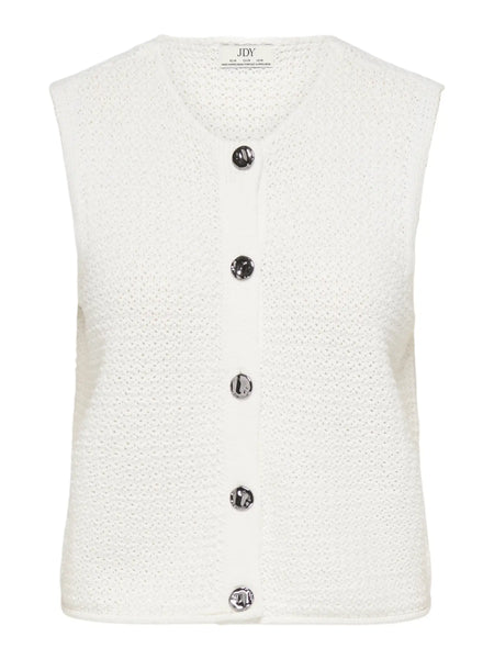 JDY Knit Button Vest in White