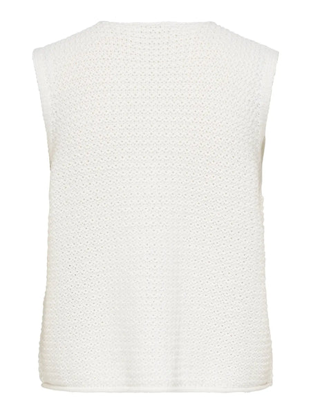 JDY Knit Button Vest in White