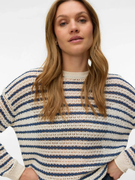 VERO MODA Striped Knit Jumper in Cream