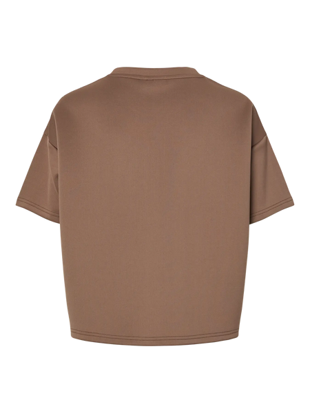 PIECES Oversized Side Stripe Short Sleeve Top in Brown