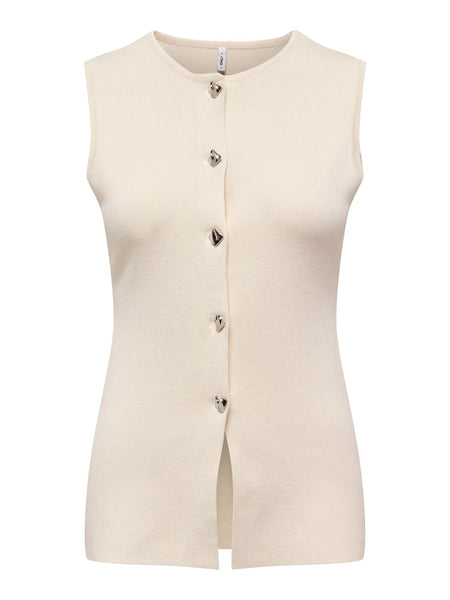 ONLY Sleeveless Button Vest in Cream