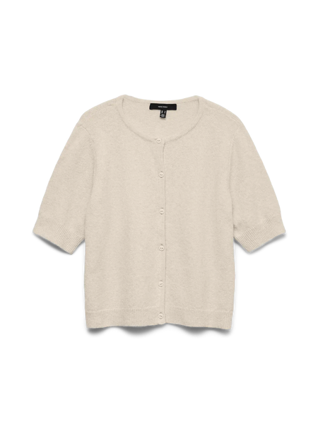 VERO MODA Short Sleeve Button Cardigan in Cream