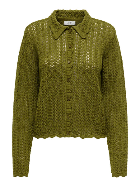 JDY Long Sleeve Knit Collar Cardigan in Green