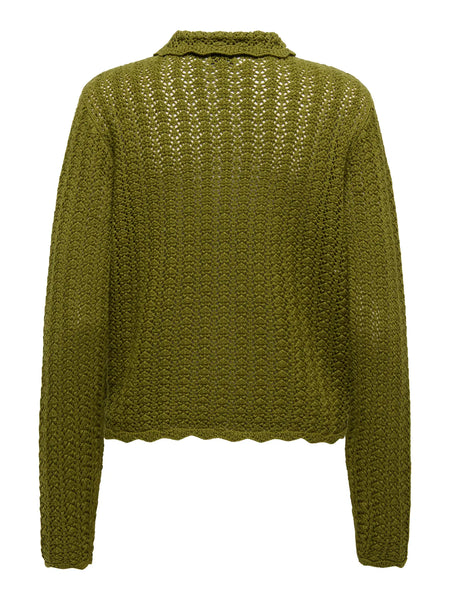 JDY Long Sleeve Knit Collar Cardigan in Green