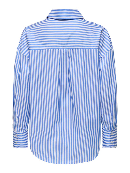 JDY Striped V-Neck Shirt in Blue