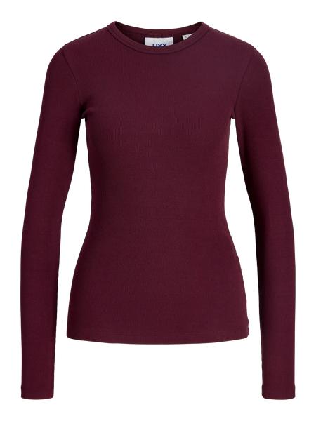 JJXX Long Sleeve Ribbed Top in Burgundy