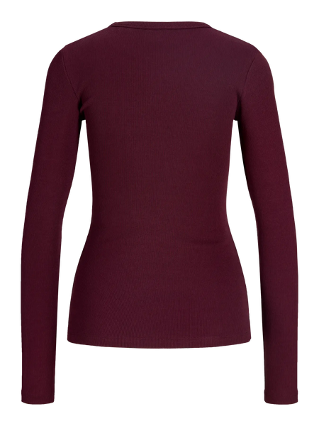 JJXX Long Sleeve Ribbed Top in Burgundy
