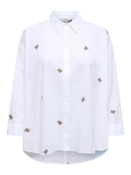 ONLY Embroidered Teddy Shirt in White