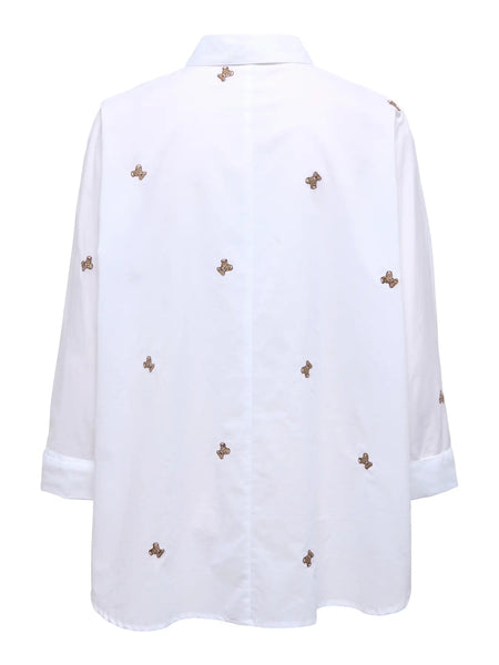 ONLY Embroidered Teddy Shirt in White
