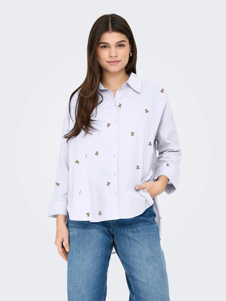 ONLY Embroidered Teddy Shirt in White