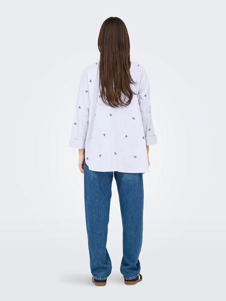ONLY Embroidered Teddy Shirt in White