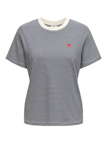 JDY Striped Embroidered Heart T-Shirt in Navy