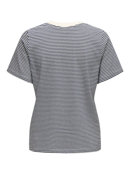 JDY Striped Embroidered Heart T-Shirt in Navy