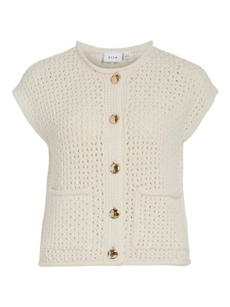 VILA Knit Button Vest in Cream