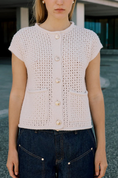 VILA Knit Button Vest in Cream