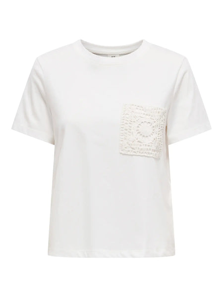 JDY Crochet Pocket Detail T-Shirt in White