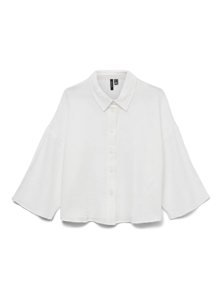 VERO MODA Cropped 3/4 Sleeve Cotton Shirt in White