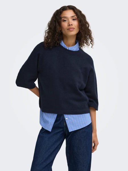 ONLY 3/4 Sleeve Knit Jumper in Navy
