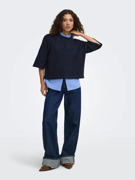 ONLY 3/4 Sleeve Knit Jumper in Navy