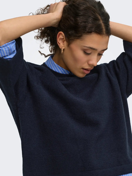 ONLY 3/4 Sleeve Knit Jumper in Navy