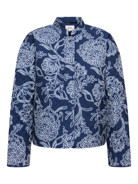 JDY Floral Quilted Shacket in Dark Blue