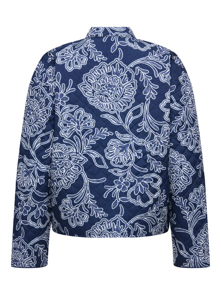 JDY Floral Quilted Shacket in Dark Blue