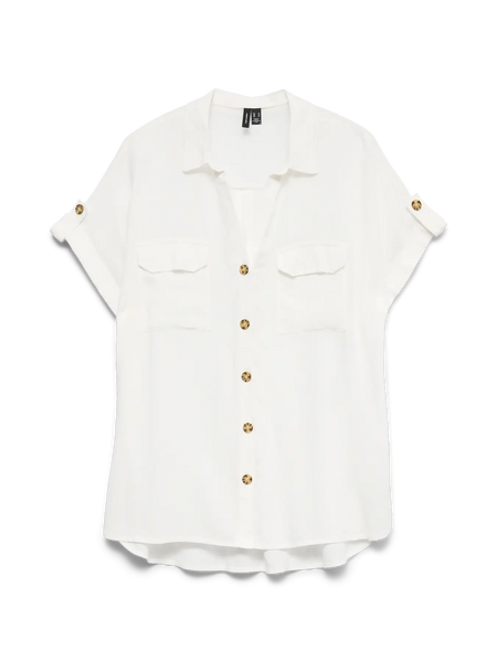 VERO MODA Short Sleeve V-Neck Shirt in White