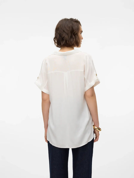VERO MODA Short Sleeve V-Neck Shirt in White