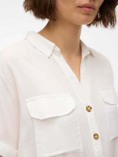 VERO MODA Short Sleeve V-Neck Shirt in White