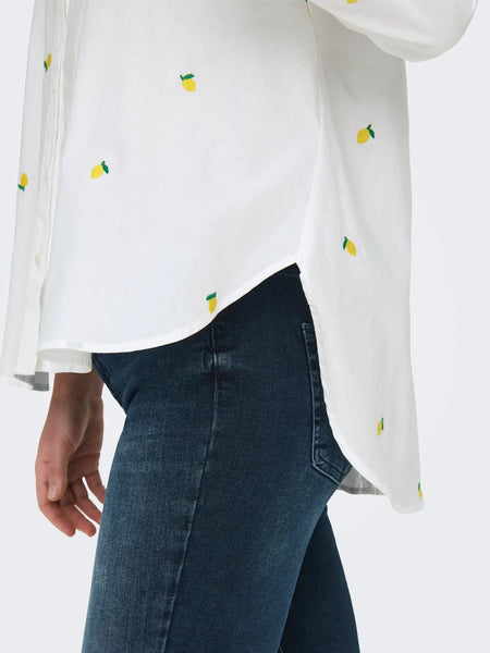 ONLY Embroidered Lemon Shirt in White