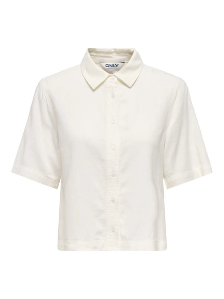 ONLY Linen Blend Short Sleeve Shirt in White