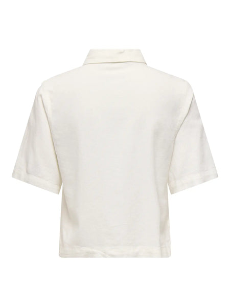 ONLY Linen Blend Short Sleeve Shirt in White