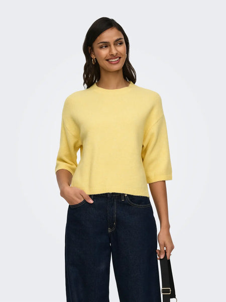JDY 3/4 Sleeve Knit Top in Yellow