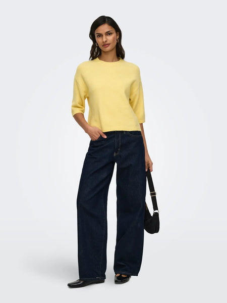 JDY 3/4 Sleeve Knit Top in Yellow