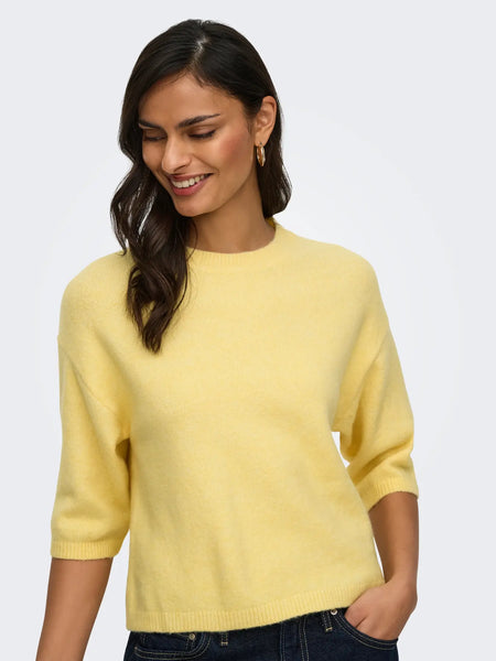JDY 3/4 Sleeve Knit Top in Yellow