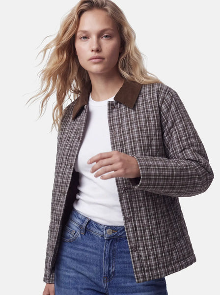 PIECES Checked Quilted Jacket in Green