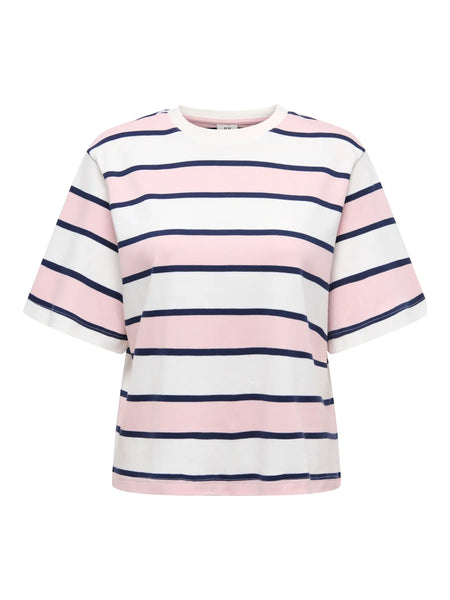 JDY Block Striped T-Shirt in Pink