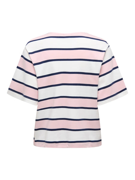 JDY Block Striped T-Shirt in Pink