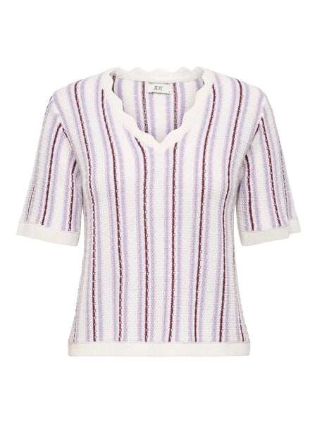 JDY Striped Short Sleeve V-Neck Knit Top in Lilac