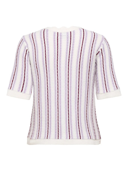 JDY Striped Short Sleeve V-Neck Knit Top in Lilac