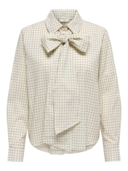 JDY Checked Bow Shirt in Cream