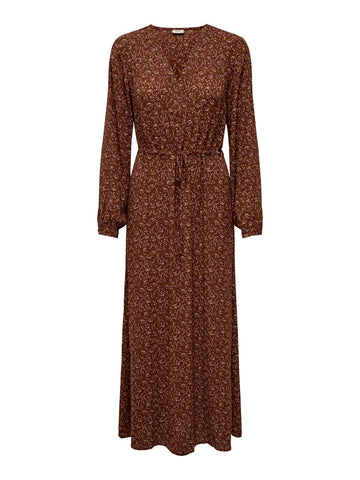 JDY Floral Long Sleeve Maxi Dress in Brown