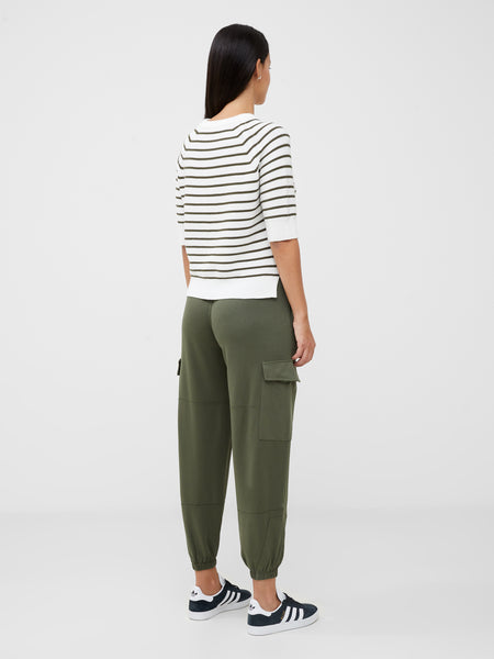 French Connection Lily Mozart Stripe Short Sleeve Jumper in Khaki Green